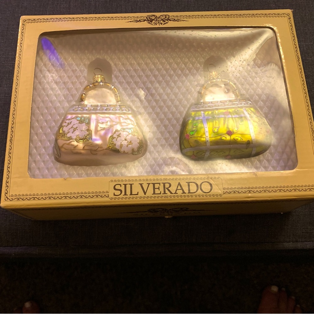 VINTAGE SILVERADO CHRISTMAS TREE GLASS ORNAMENTS - PURSES / HANDBAGS - NWT